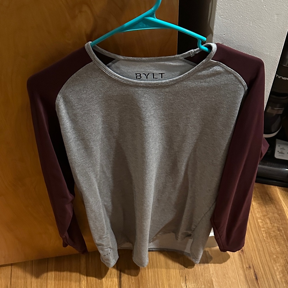 BYLT Basics Gray and Maroon Long Sleeve Tee